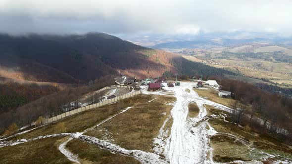 Aerial View of Travel Landmark Autumn Mountains with Snow