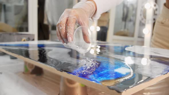 Adding Texture with Clear Pieces to an Epoxy Resin Painting