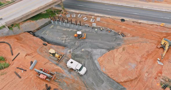 Overhead View of Under Construction Works in Highways of a Bridge Over a 85 Interchange Road