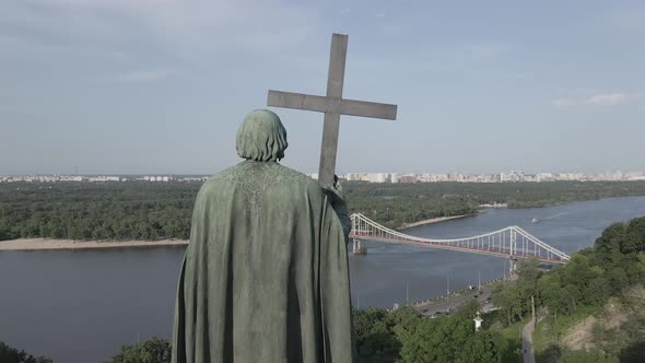 Kyiv, Ukraine: Monument To Volodymyr the Great. Aerial View, Flat, Gray