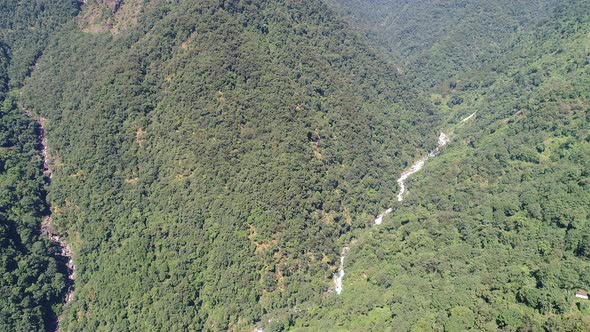 Yuksom village in Sikkim state in India seen from the sky