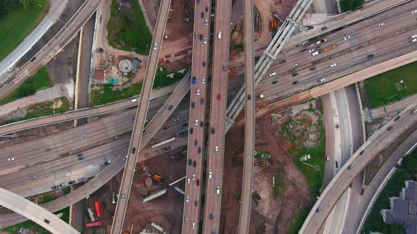 Birds eye view of traffic on major freeway in Houston