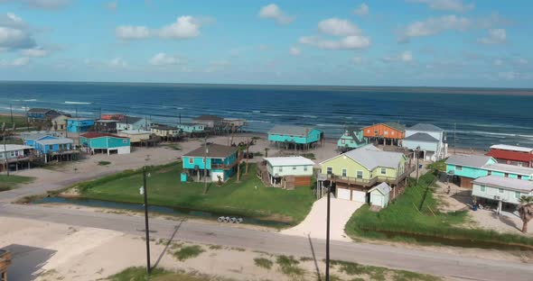 Aerial view of homes on Lake Jackson beach off the Gulf of Mexico in Texas