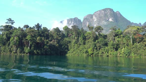 View From Boat on Cheow Lan Lake in Thailand