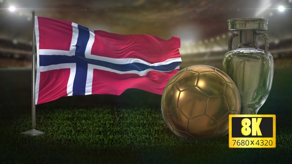 8K Norway Flag with Football And Cup Background Loop