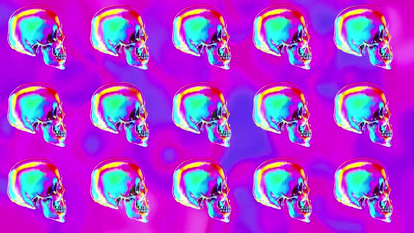 4k Rotating Neon Chrome Skulls