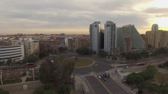 Aerial Valencia Scene with Turia Gardens and Angel Custodi Bridge, Spain
