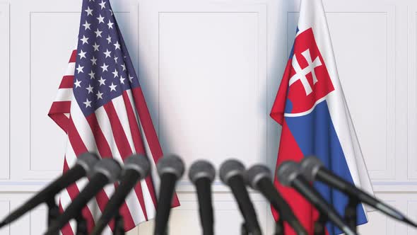 Flags of the USA and Slovakia at International Meeting