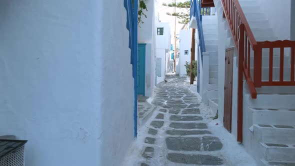 Walking in Mykonos Street on Mykonos Island, Greece