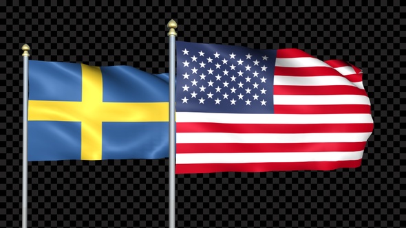 Sweden And United States Two Countries Flags Waving