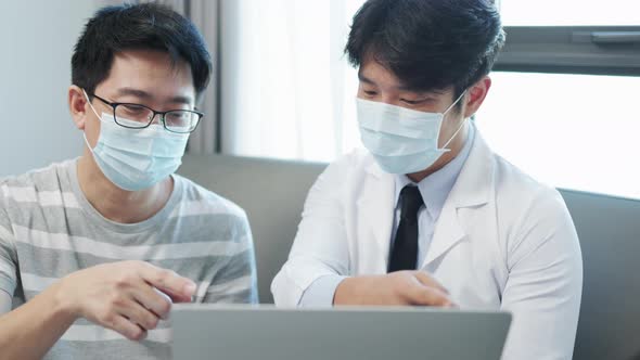 Asian doctor encouragement and supportive patient after consult and examine in clinic hospital