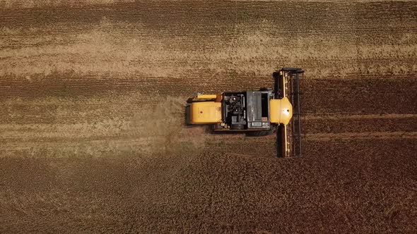 Drectly Above View of Combine Harvesters Agricultural Machinery. The Machine for Harvesting Grain