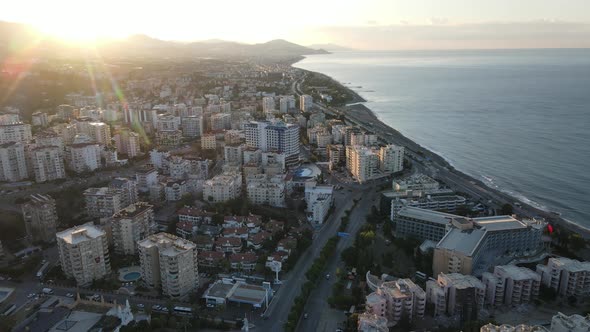 Aerial View Alanya Turkey  Resort Town Seashore