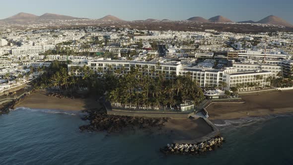 Aerial view of a luxury hotel in Lanzarote, Canary Islands, Spain.