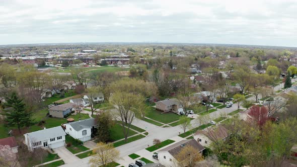 Aerial Drone View of American Suburb at Summertime