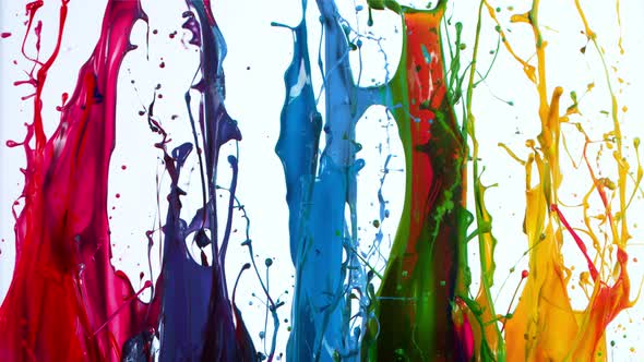 Colorful Paint Splashes in Super Slow Motion Isolated on White Background 1000Fps