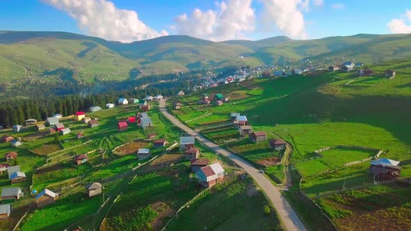 Mountain landscape in Georgia, the village of Beshumi. Shooting from a drone