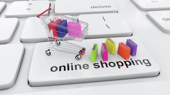 Online Shopping and Shopping Cart Order Concept with Internet and Consumer Bags