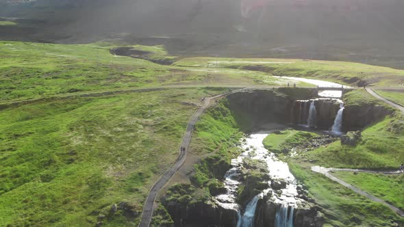 Kirkjufellfoss Waterfalls in Summer Season