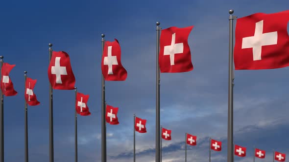 The Switzerland Flags Waving In The Wind  4K