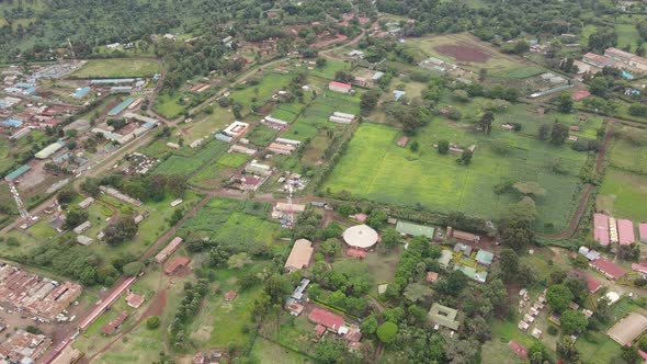 Landscape of rural village Loitokitok in Southern Kenya, aerial panorama