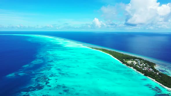 Aerial view landscape of tranquil tourist beach voyage by blue sea and white sand background of a da