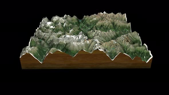 Alps terrain map 3D render 360 degrees loop animation