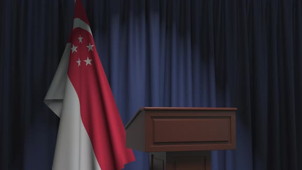 National Flag of Singapore and Speaker Podium Tribune