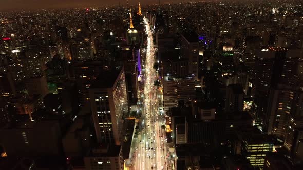 Night scape downtown Sao Paulo Brazil. Night city landscape of downtown district