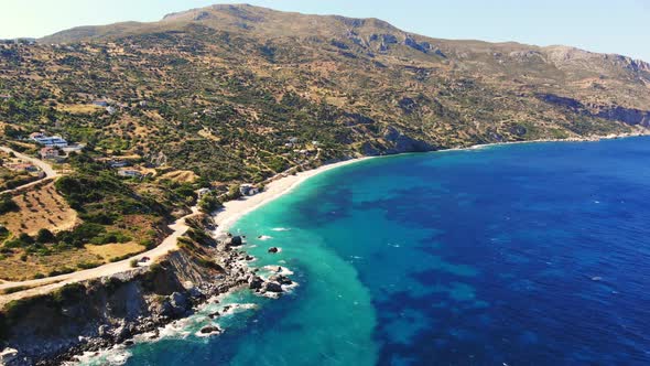 Aero. View From Above. Beautiful Summer Seascape. Rocky Beaches of Evia Island, Greece
