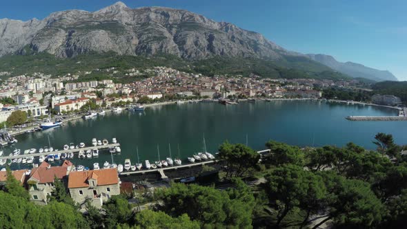 Makarska seaport aerial view