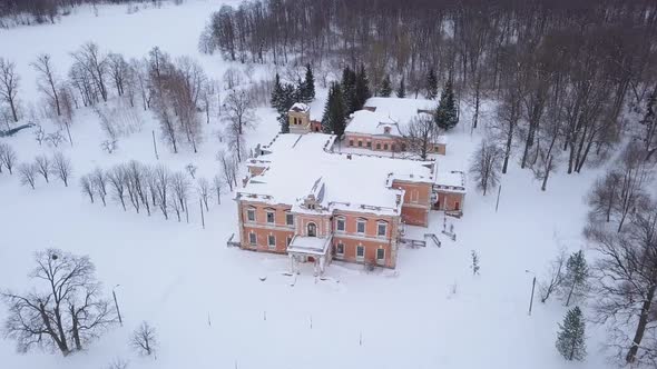 Aerial View of the Old Abandoned Estate in the Desert Winter Landscape