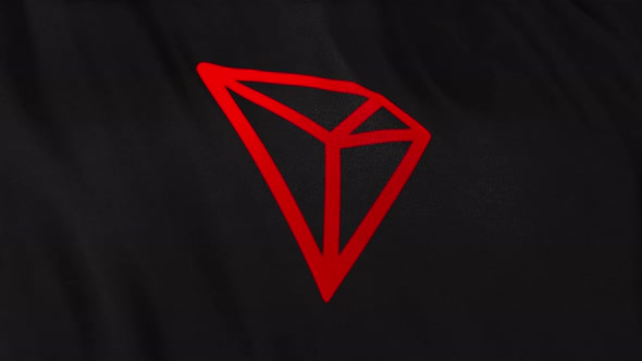 TRX Tron Coin icon logo on full-frame black flag loop banner background