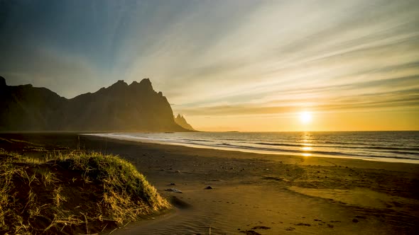 Timelapse Stokksnes black beach in South East Iceland