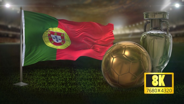 8K Portugal Flag with Football And Cup Background Loop