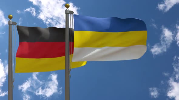 Germany Flag Vs Jena City Flag on Flagpole