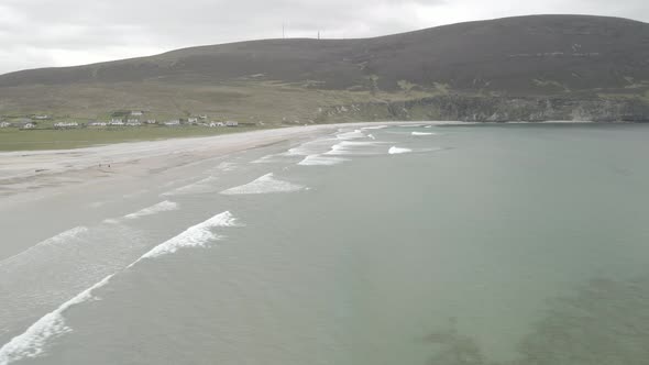 Waves And Sand Dunes On The Calm Beach Of Keel At The Achill Island In County Mayo, Ireland. Aerial