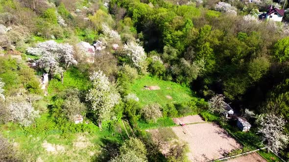 Aerial drone view of a flying over the countryside.