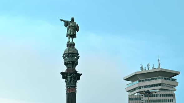 Columbus Monument in Barcelona, Spain. Cloudy sky on the background