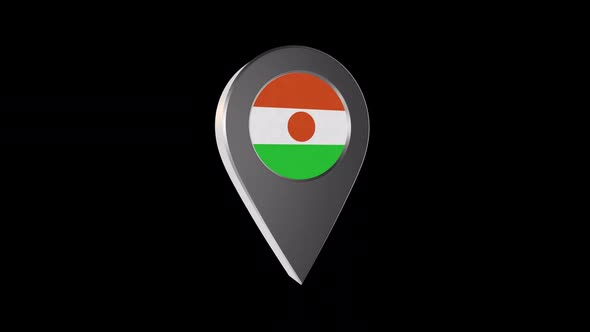 3d Animation Map Pointer With Niger  Flag With Alpha Channel - 2K