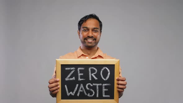 Indian Man Holding Chalkboard with Zero Waste