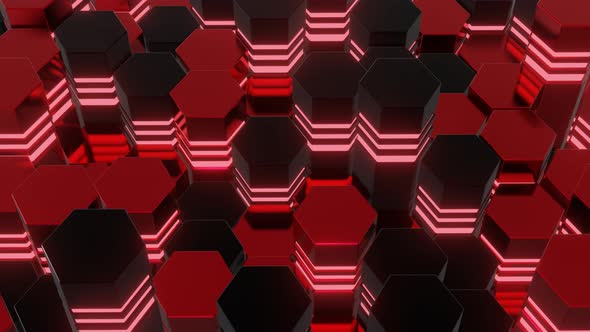 abstract looped background waves of cubes on the plane and neon lights. A grid of cubes. 4K Video