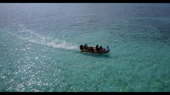 Aerial top view landscape of perfect seashore beach wildlife by transparent water and white sandy ba