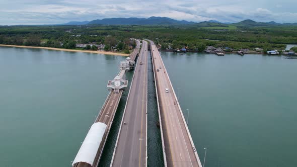 Aerial view of Sarasin bridge road transportation background concept