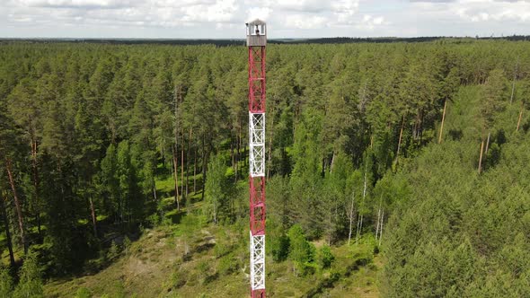 Lookout tower in the woods. Fire tower in the woods