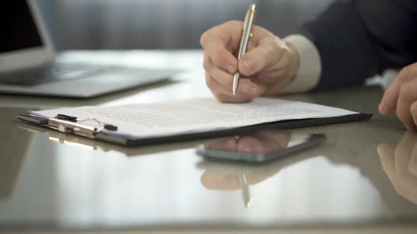 Man Typing on Laptop, Signing Purchase Contract, New Agreement, Cooperation