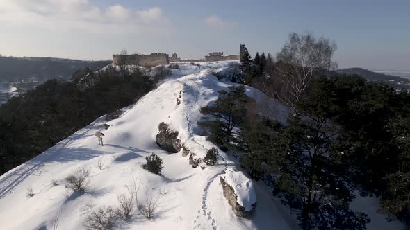 Aerial Drone View of the 13Thcentury Medieval Kremenets Castle in a Territory of Ukraine Country