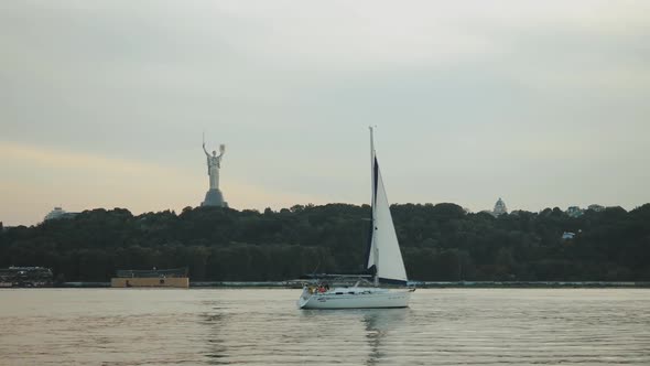 Small Yachts Sailing in the Dnipro River in Kiev Slow Motion