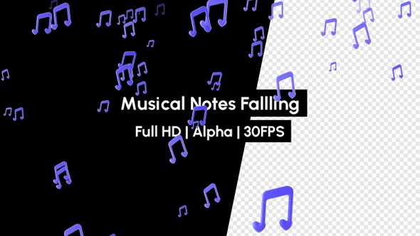 Purple Musical Icon Notes Falling with Alpha
