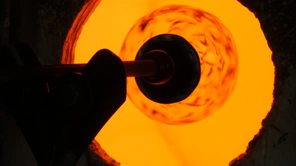 Glassworks glass manufacturing process - glass in the furnace closeup